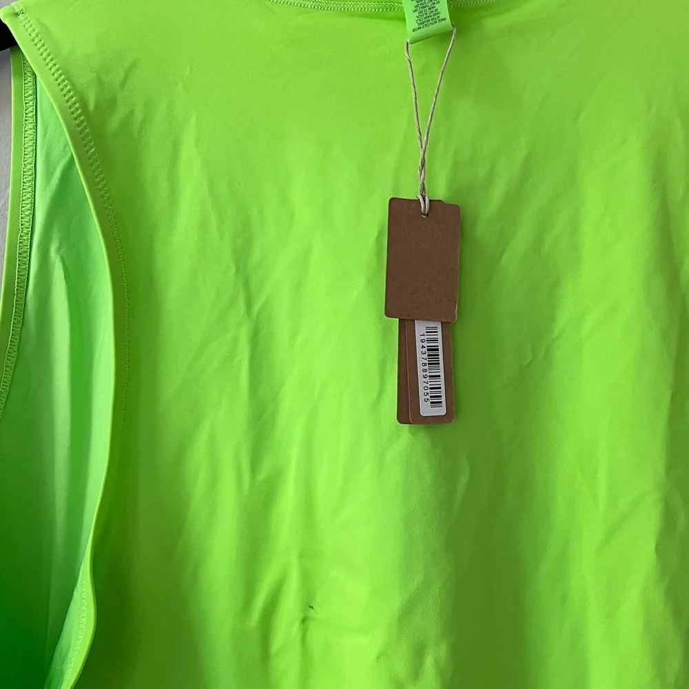 💚SKIMS SIGNATURE SWIM ZIP FRONT SLEEVELESS SWIMSUIT NEON GREEN 4X